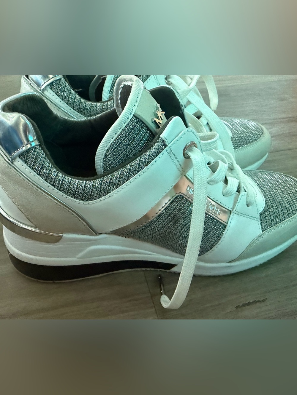 Michael kors Women’s Fashion Platform Sneakers in Silver and White